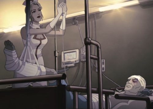 Una normalissima infermiera da film porno, fuori da un film porno.
